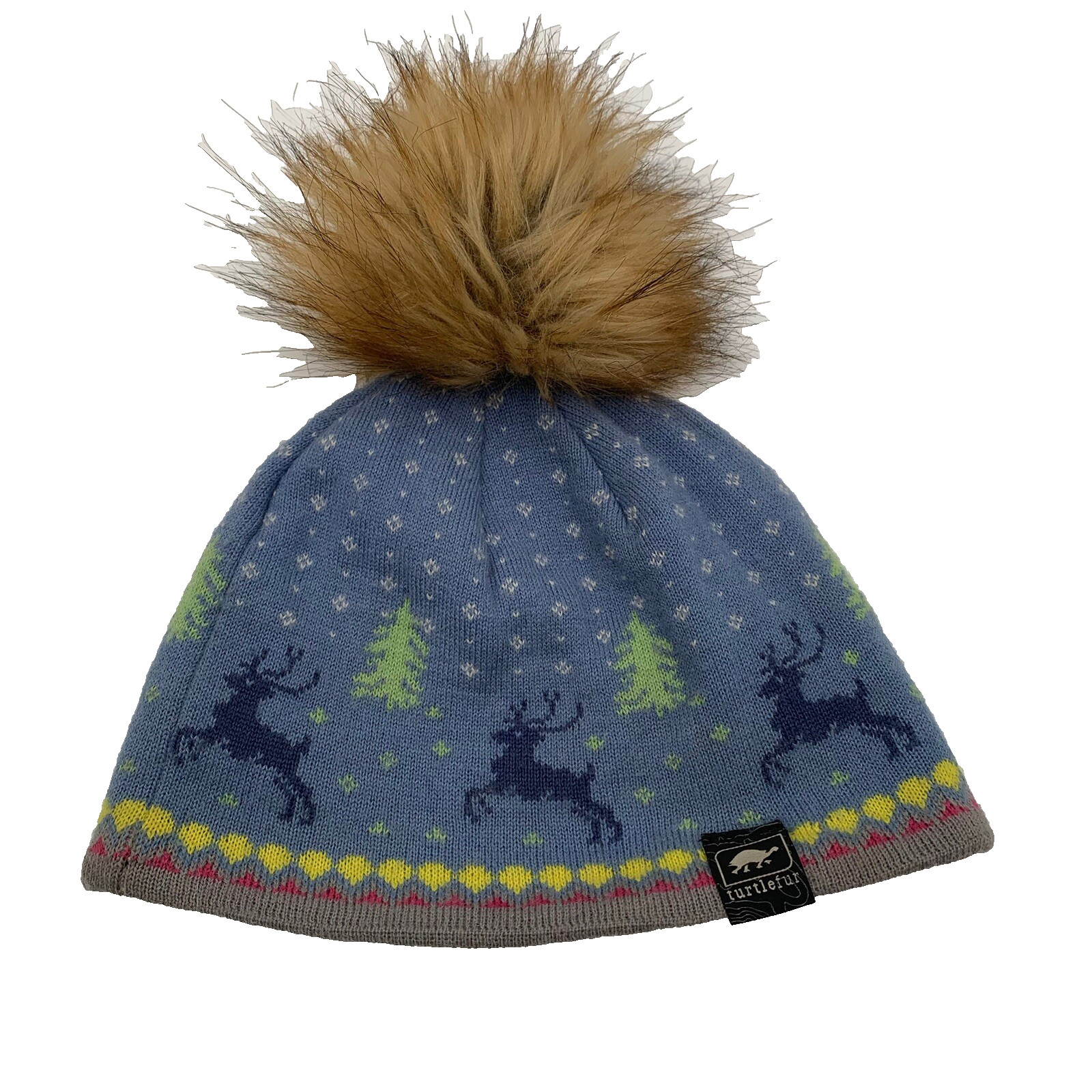 Turtle Fur Bobble Beanie Adult Reindeer Faux Fur Pompom