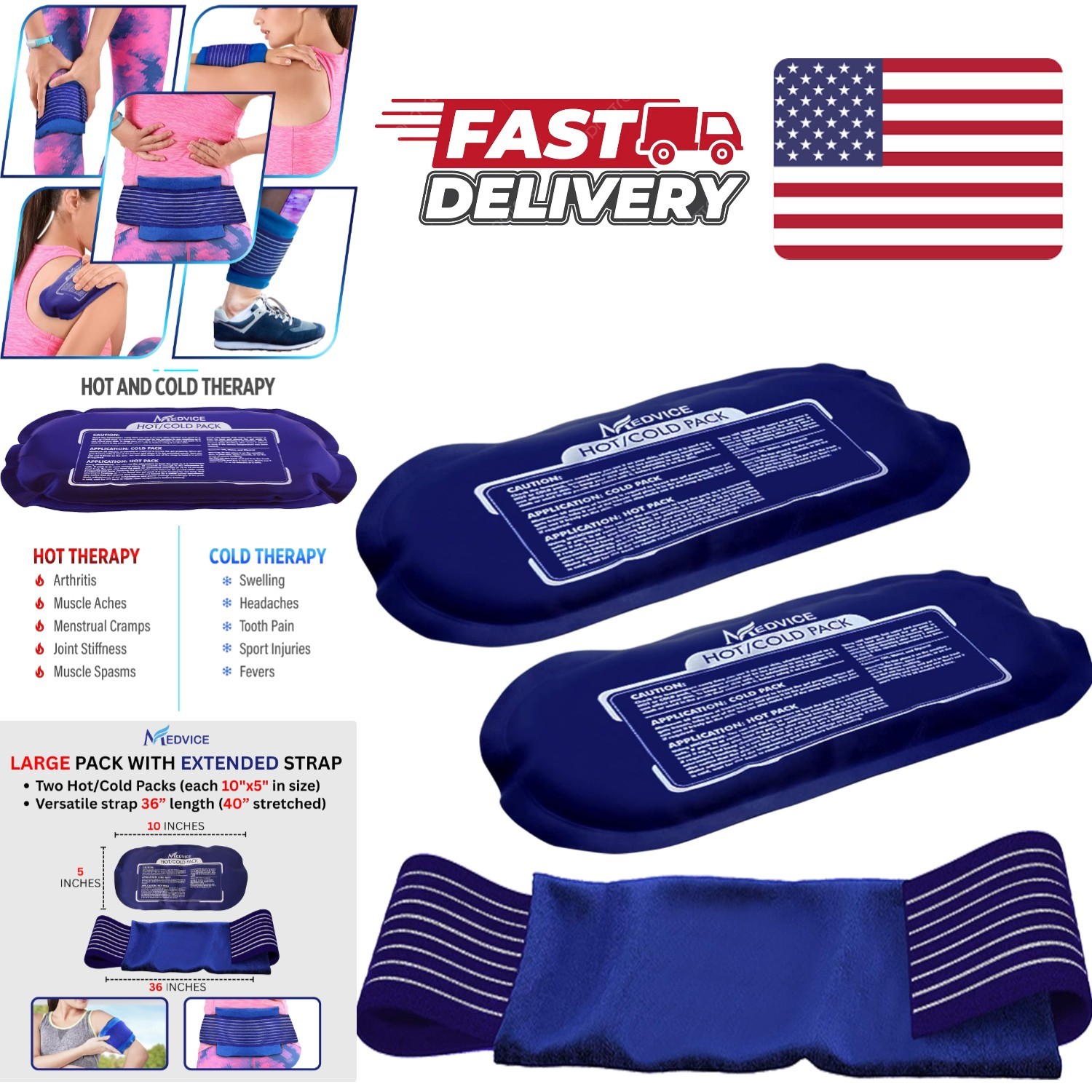 Reusable Hot and Cold Ice Packs 3 Piece Set for Joint Pain and Muscle Soreness