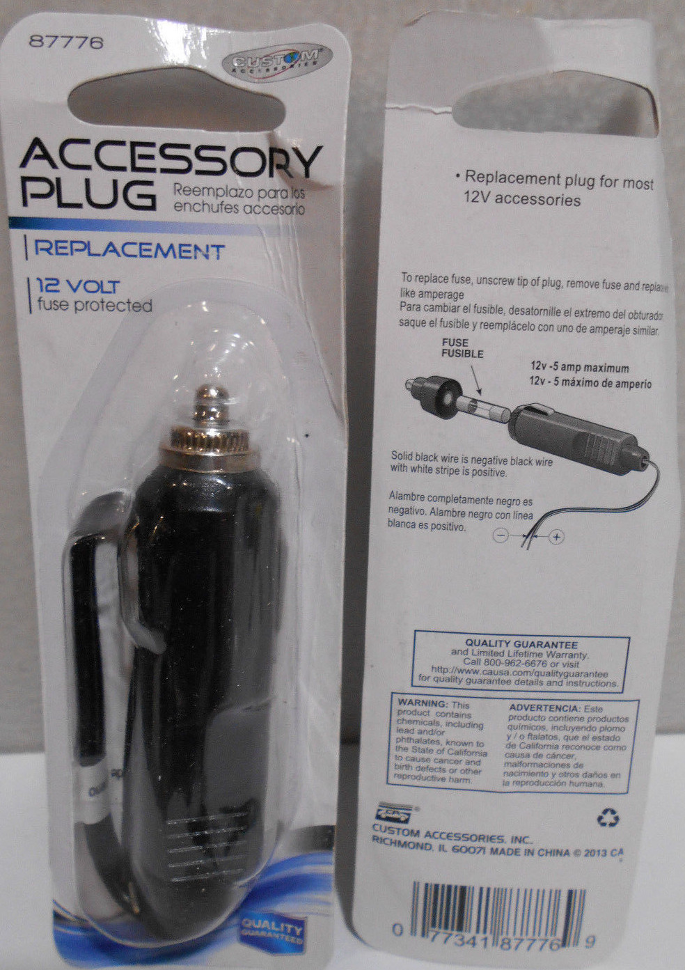 Lot of 2 New Replacement 12V Cigarette Lighter Accessory Plugs W / 5 amp Fuse