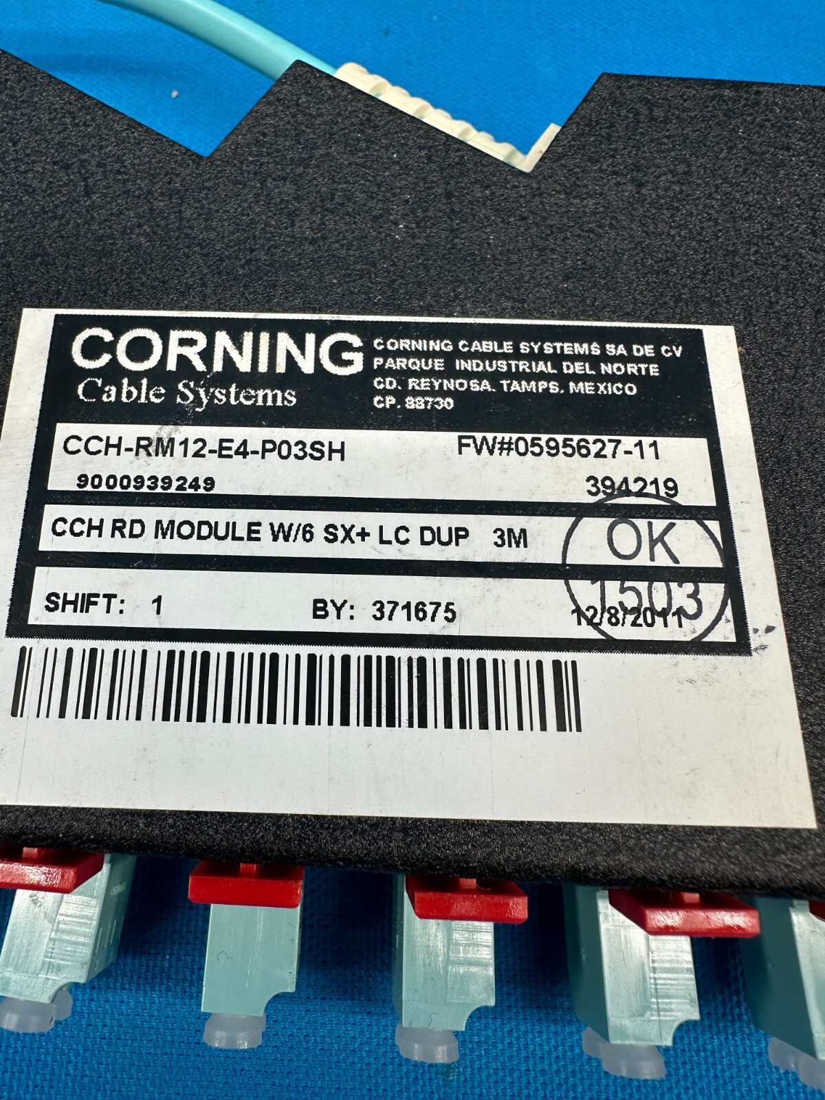 Corning Closet LC Duplex Fiberoptic Connector Housing Module CCH-RM12-E4-P03SH