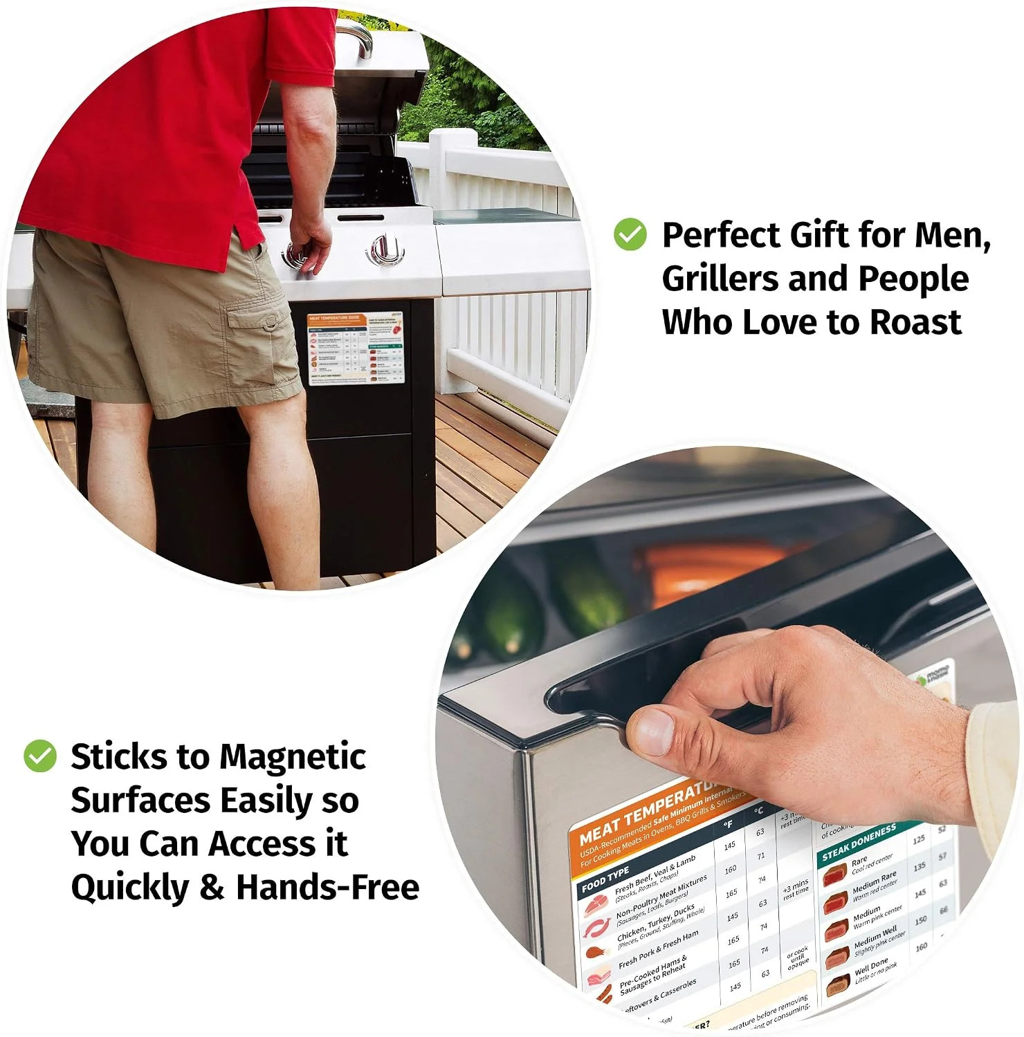Meat Temperature Chart Magnet - Grilling Accessories - Chicken, Turkey, Beef, St