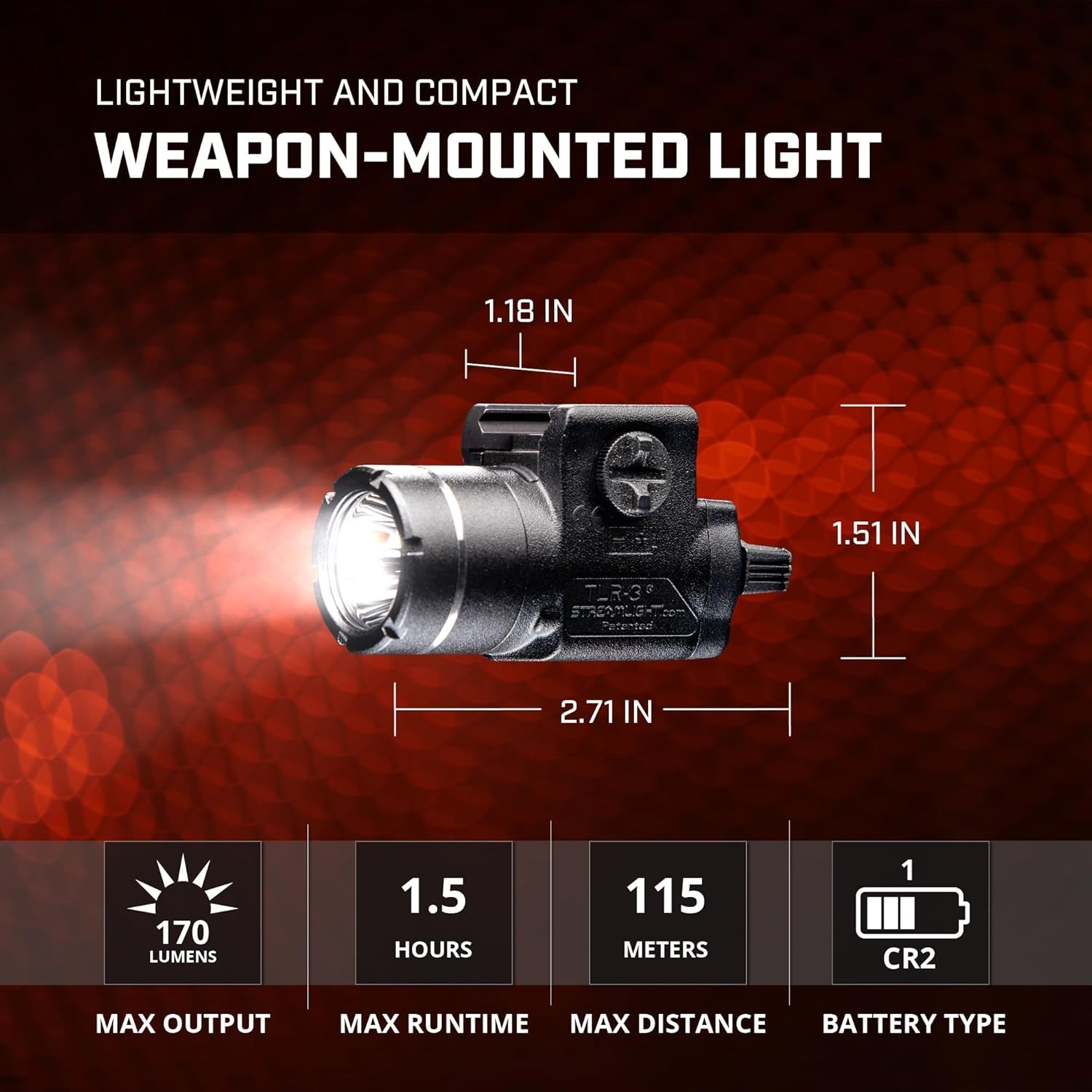Streamlight TLR-3 Compact Rail Mounted Tactical Weapon Light Black 69220 CR2