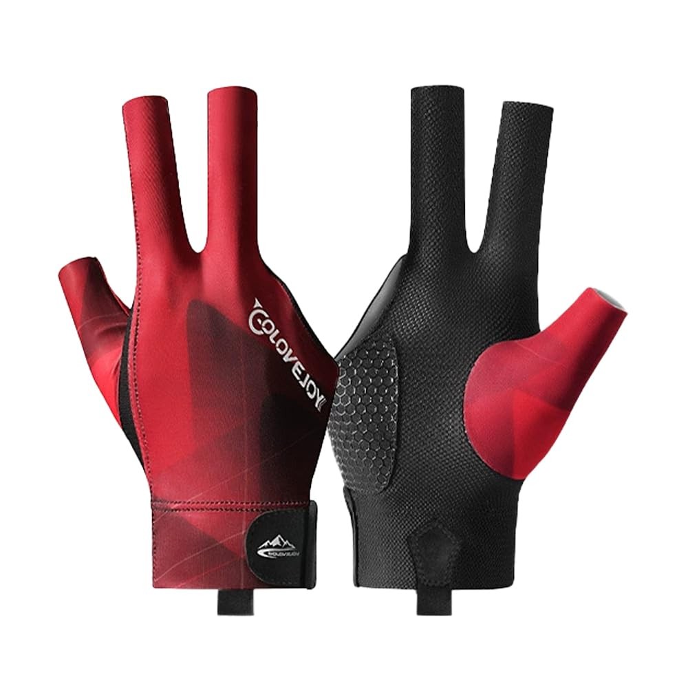 Billiard Pool Gloves Right Hand 3 Finger Billiards Gloves Pool Cue Gloves (Red)