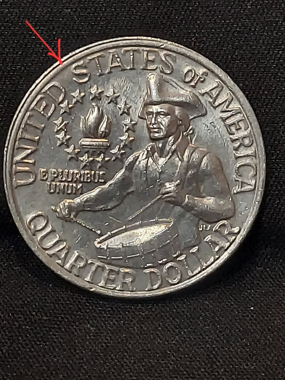 1776-1976 Bicentennial Quarter Error - Off Centered, Split Rim-Rare