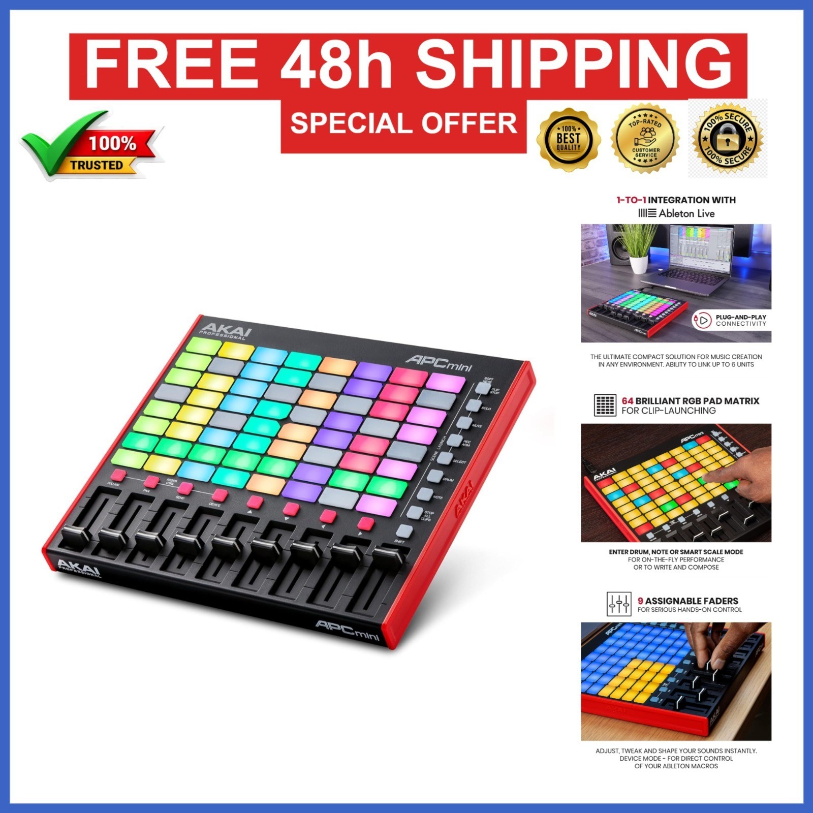 Akai APC Mini MK2 USB MIDI Pad Controller for Ableton Live - 64 RGB Pads