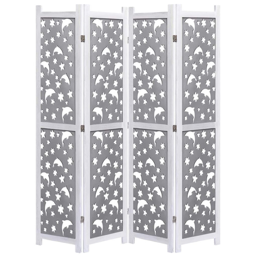 4-Panel Room Divider Gray 55.1"x65" Solid Wood