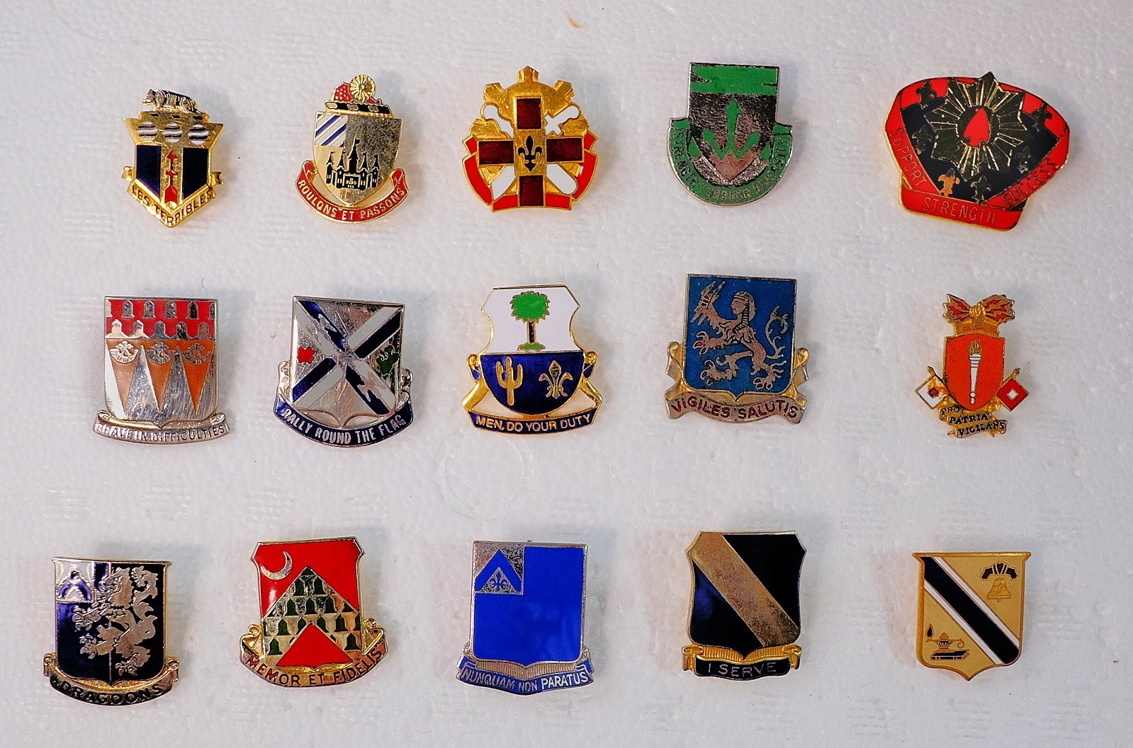Vintage US Army Distinctive Unit Insignia DUI Lot, NS Meyer, RA Green, Polk