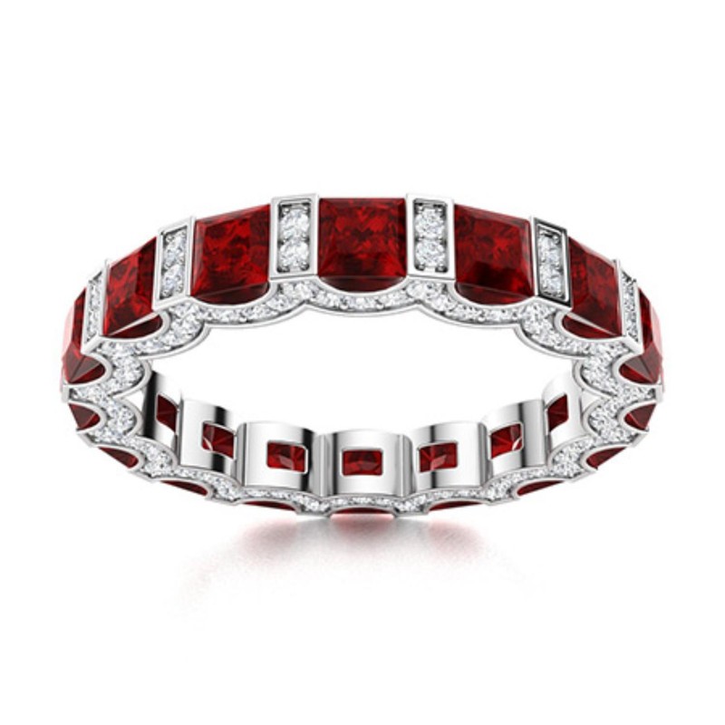 4MM Princess Cut Natural Red Garnet 925 Sterling Silver Full Eternity Women Ring
