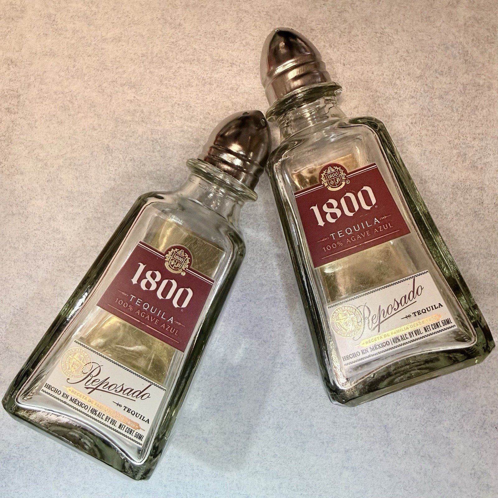 Salt And Pepper Shaker Set Made From 2 “1800" Reposado Tequila 50ml Bottles