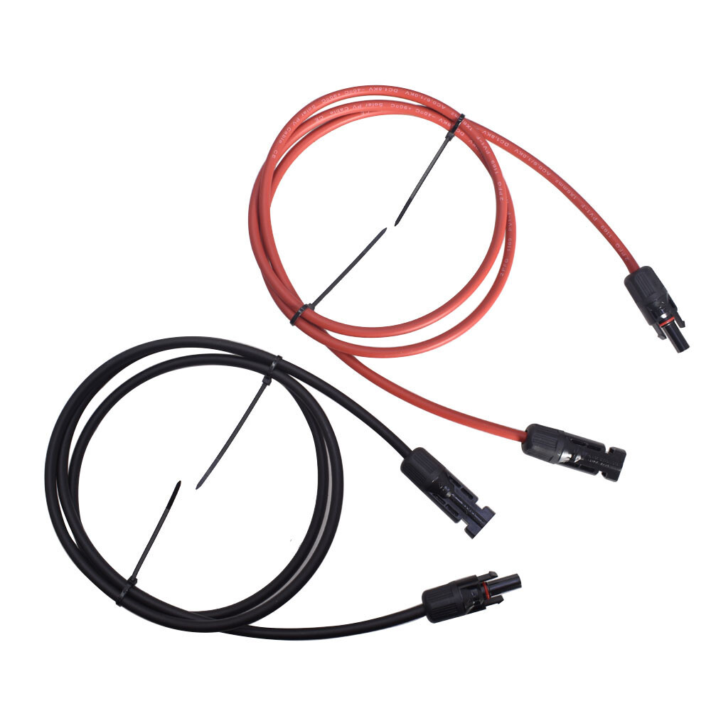 12 AWG Solar Panel Extension Cable Wire Connector 1 Pair 5ft Black + Red