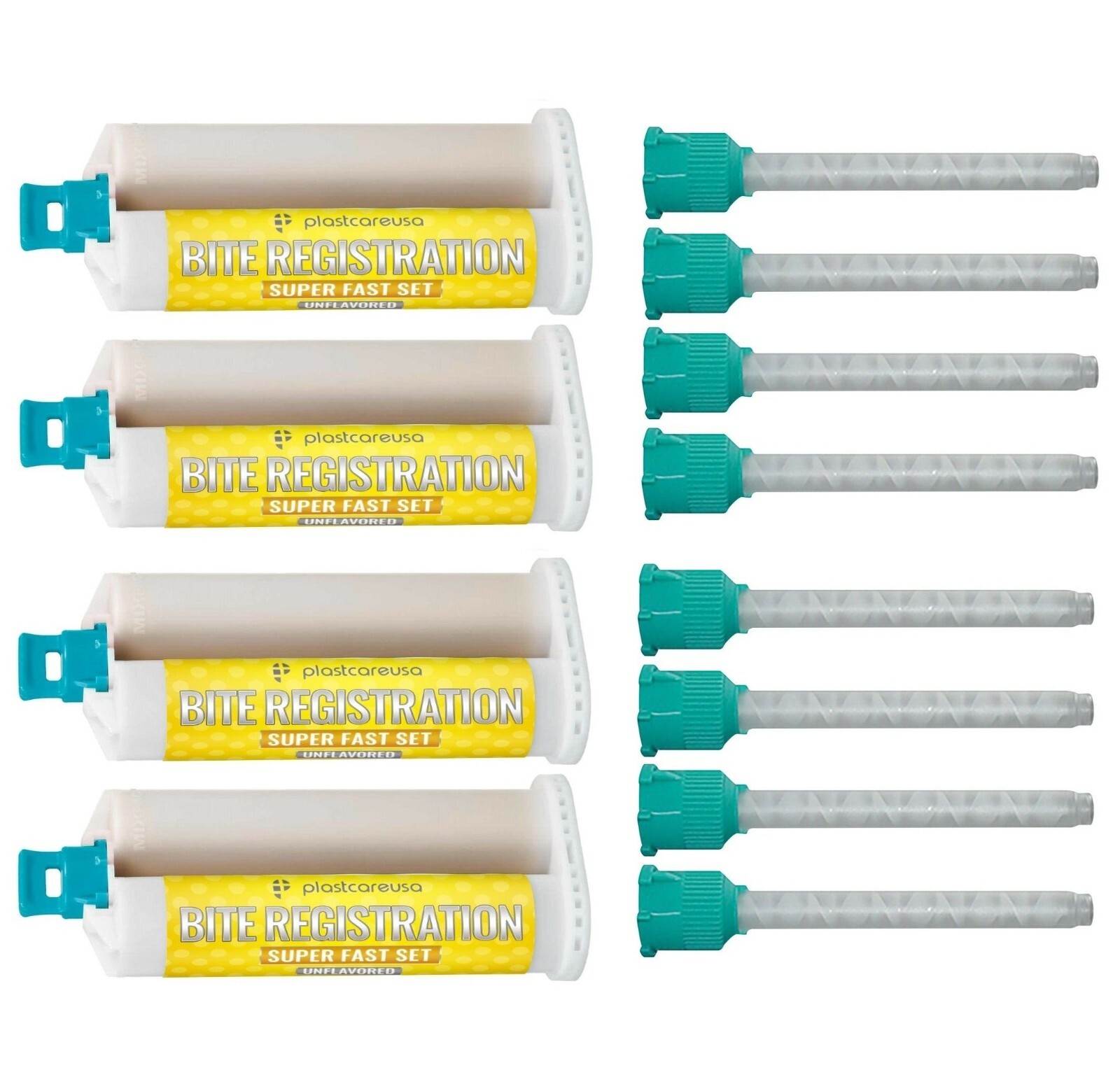 4 X 50ML VPS Unflavor Bite Registration Material SUPER FAST Set +8 Mixing Tips