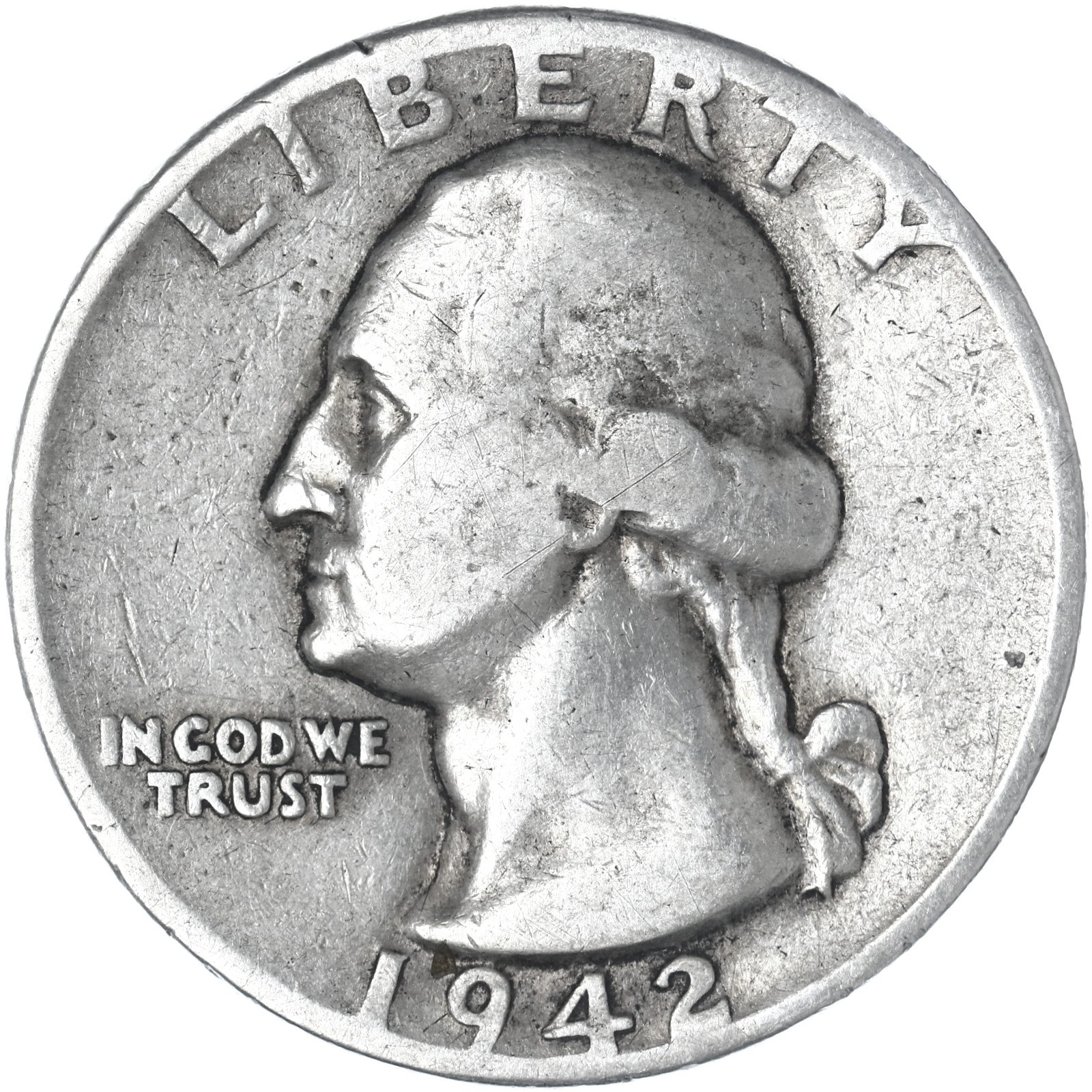 1942 D Washington Quarter 90% Silver Very Good VG