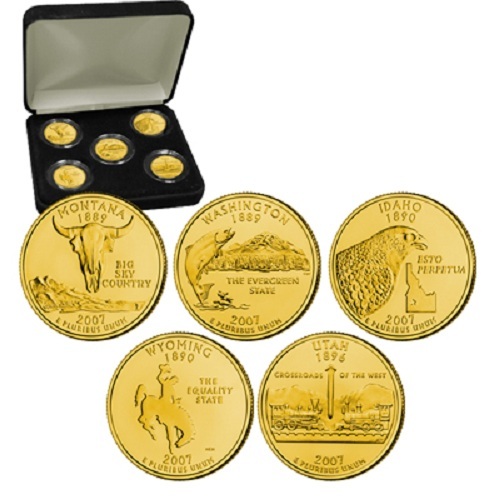 2007 24kt Gold Plated US Mint State Quarters Set in Gift Box w/COA  Gold Layered