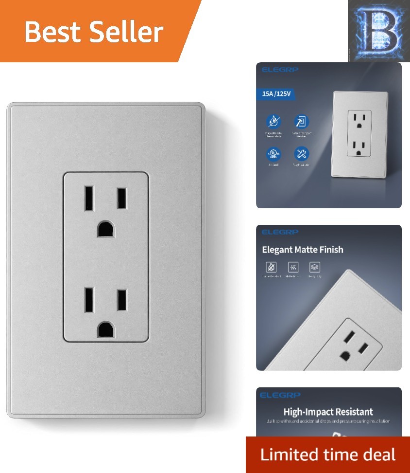Stylish Matte Gray 15A Wall Receptacle Outlet - Quick Install, Safe Home Power
