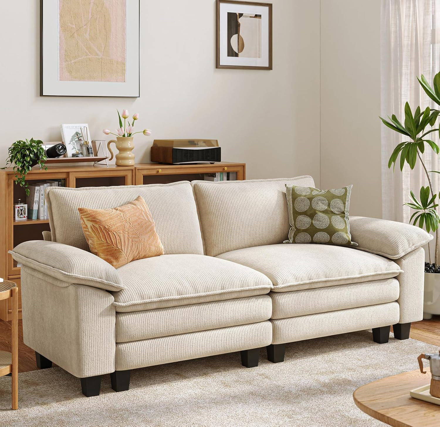90" Modular Cloud Love Seat Sofa, Corduroy Soft Sectional Couch, Modern Comfy Lo