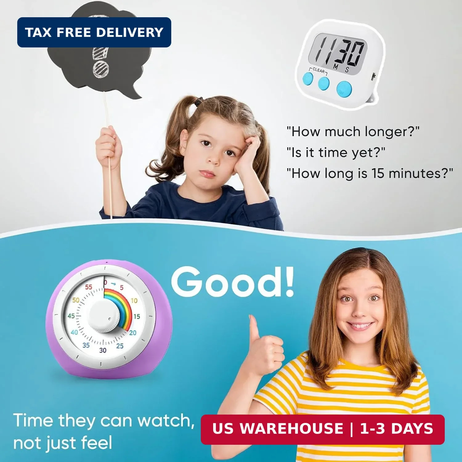 60 Minute Visual Timer for Kids, Rainbow Silent Countdown Clock | Time Managemen