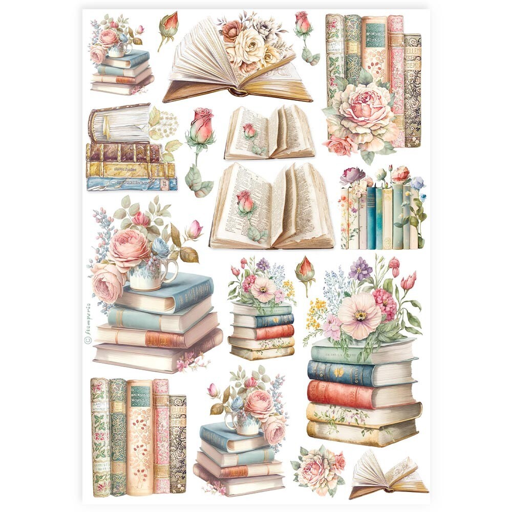 Stamperia A4 RICE PAPER - BOOKS,  Decoupage
