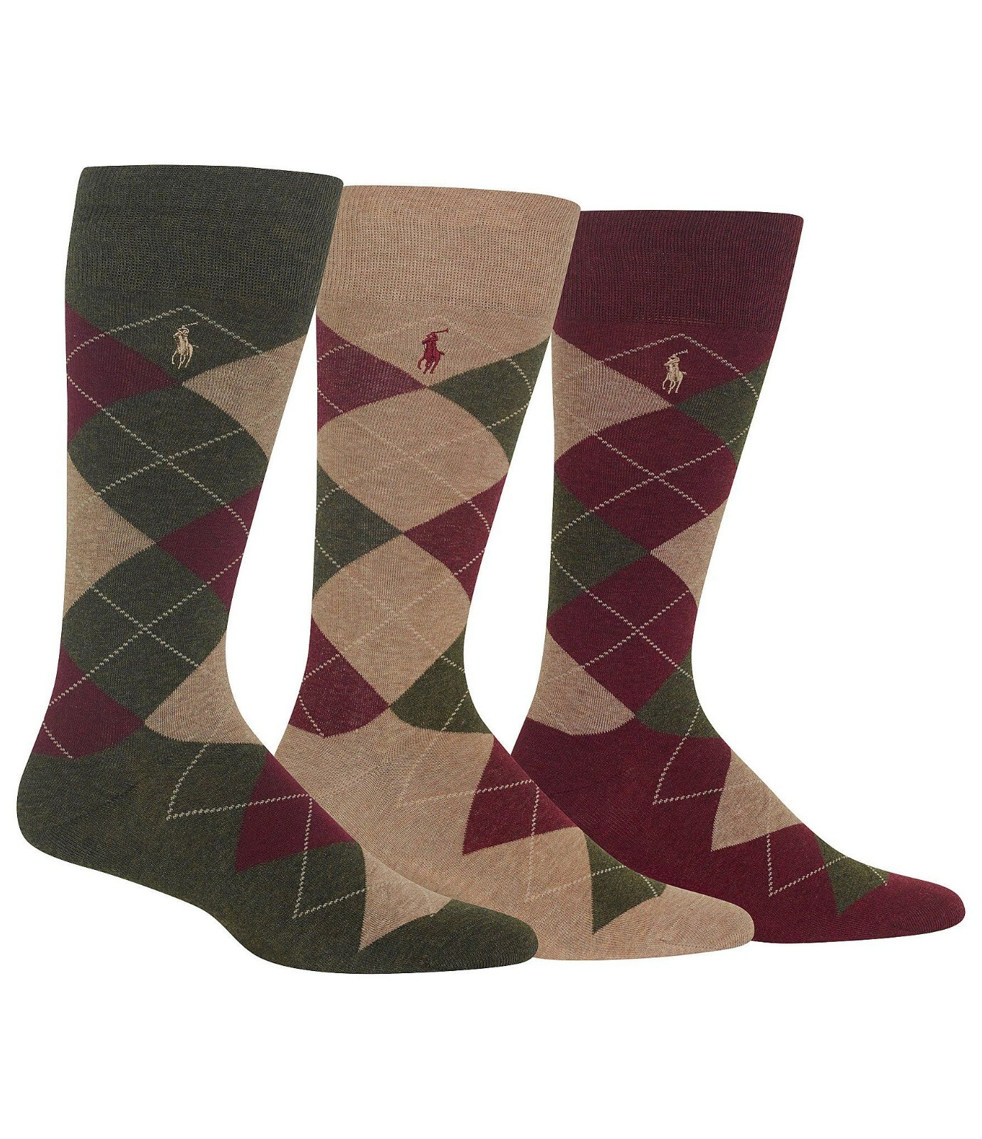 Polo Ralph Lauren Men's Socks Dress Argyle Crew 3 pack Socks, 10-13, Multi-Color