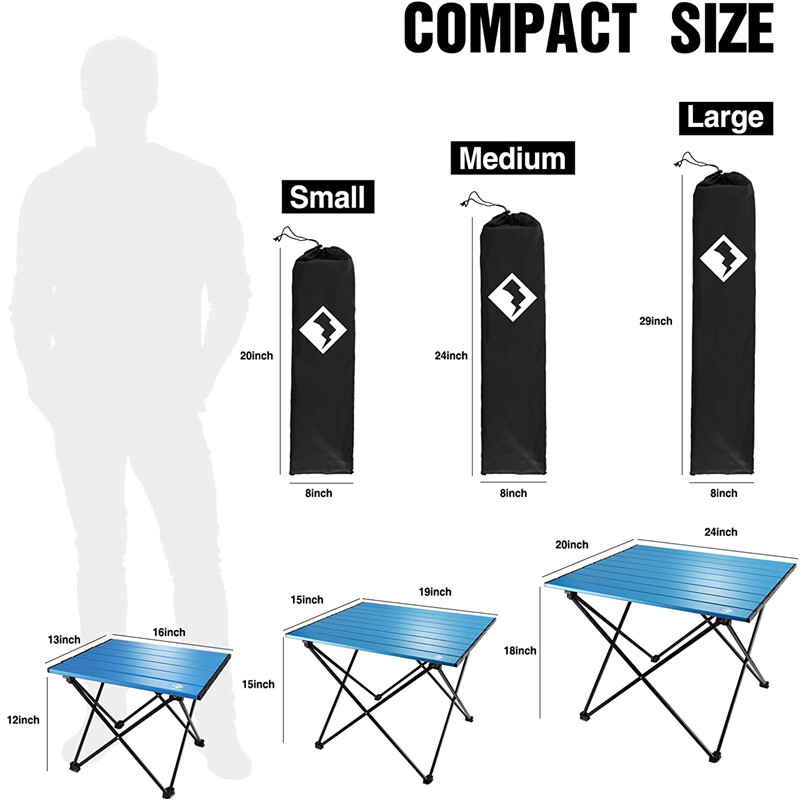 VILLEY  19''/24" Folding Beach Table Portable Camping Side Table Aluminum w/Bag