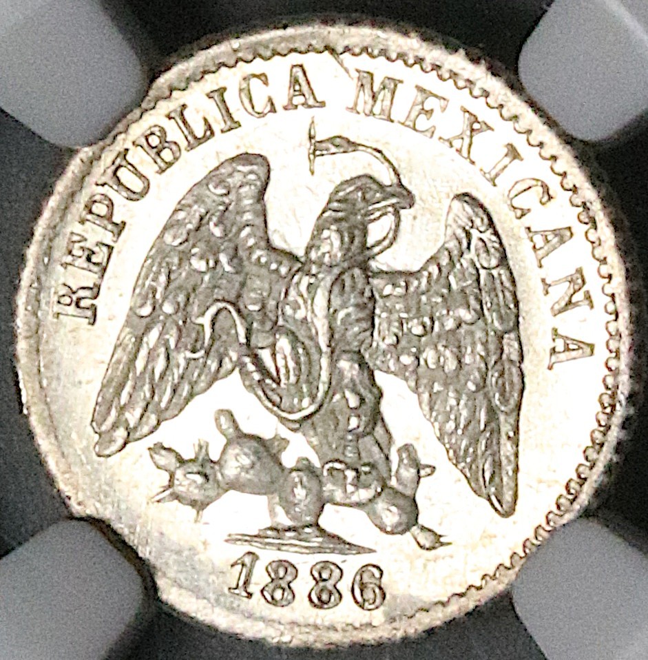 1886-Mo NGC MS 65 Mexico 5 Centavos Gem Mint State Coin POP 2/3 (326032702C)