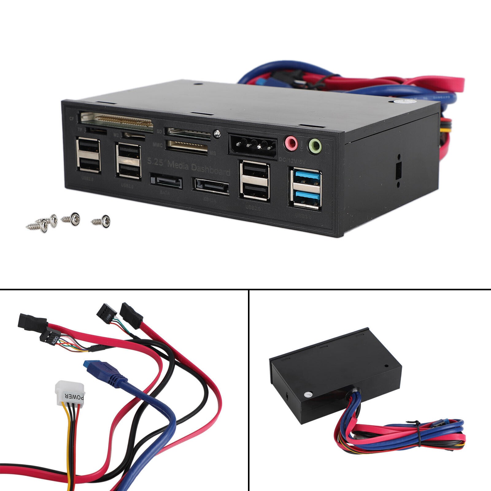 Multifunctional 5.25" Front Panel Expansion Hub 3 USB3.0 Ports Card Reader USA
