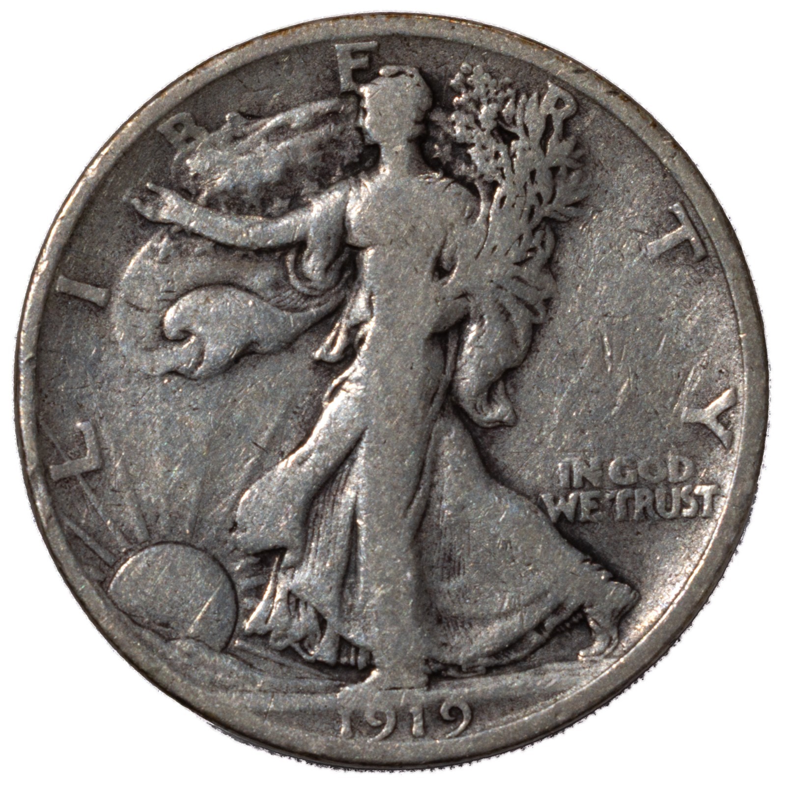 1919-S Walking Liberty Half Dollar 50C Fine FN F+ Tough Date