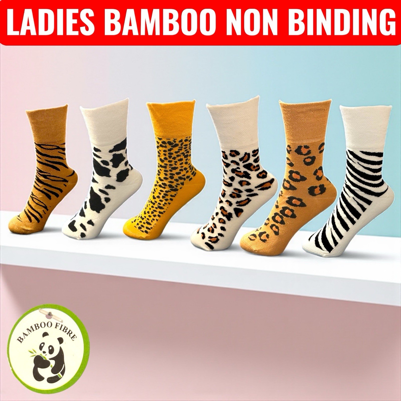 6 pairs Ladies  Bamboo Loose Top Socks, Super Soft Anti Bacterial Socks 4-7