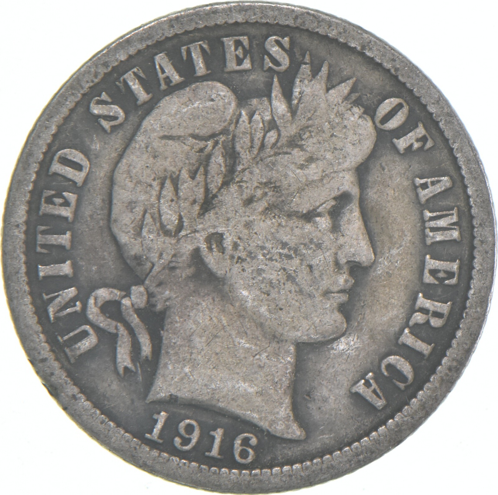 1916-P Barber Dime 90% Silver Average Circ