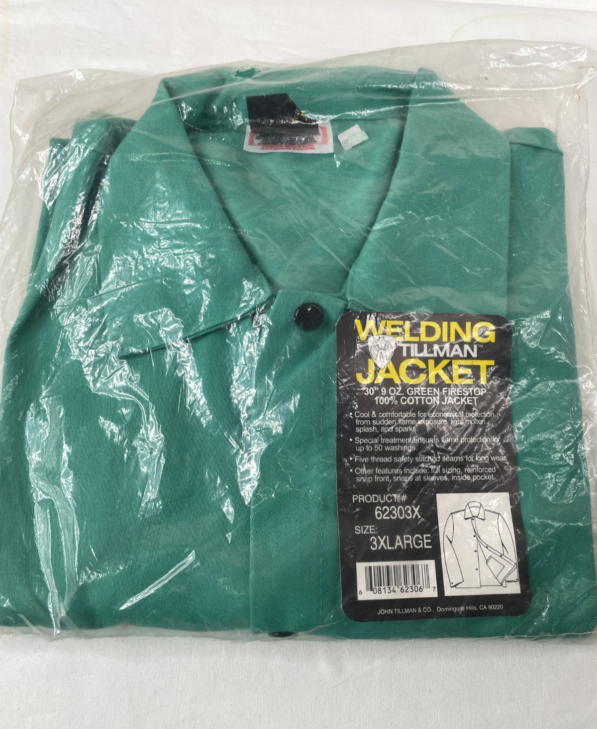 Tillman 6230 Green 30" 9 OZ Flame Fire Resistant FR Cotton WELDING JACKET 3XL