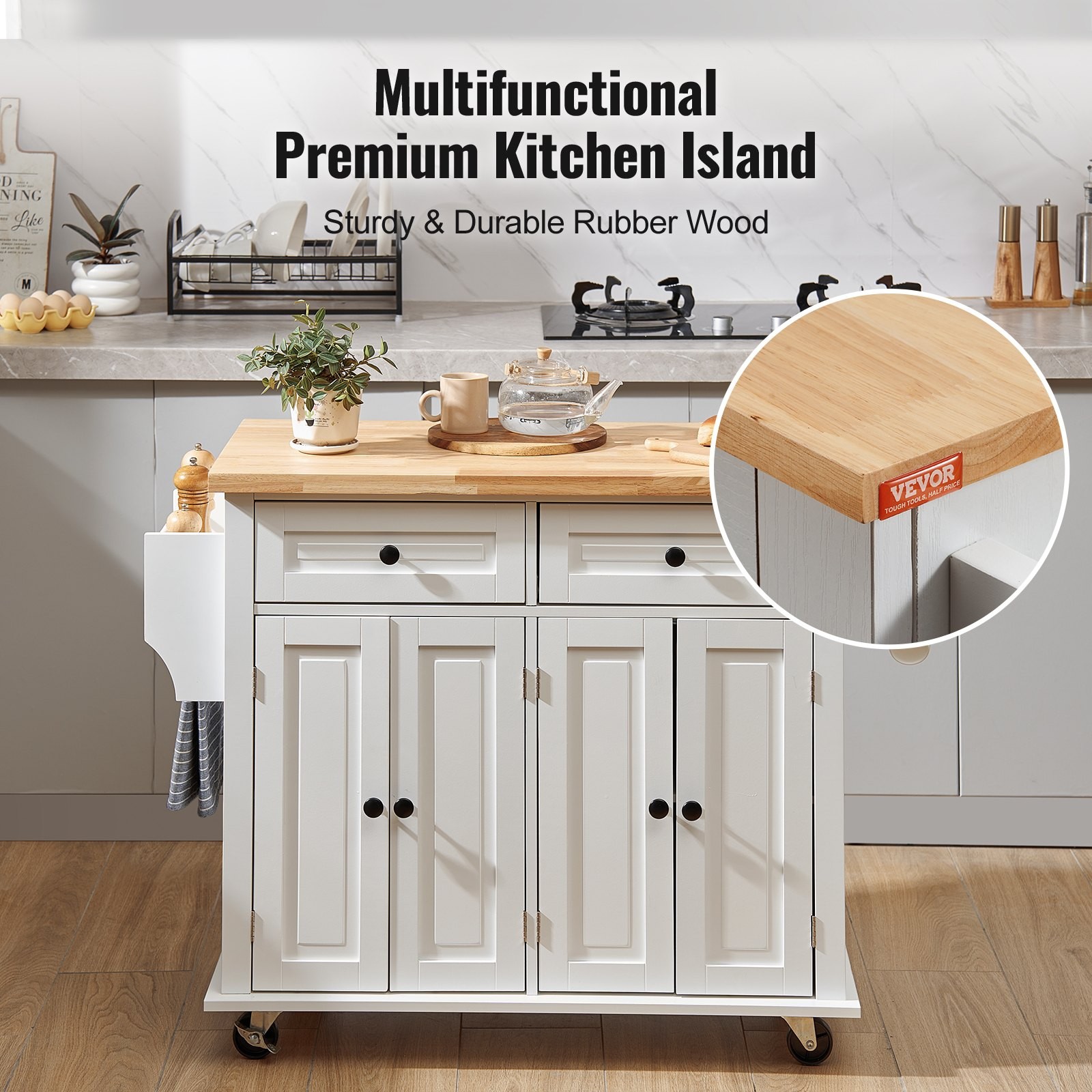 VEVOR Kitchen Island Cart With Solid Wood Top, 35.4 Width Mobile Carts