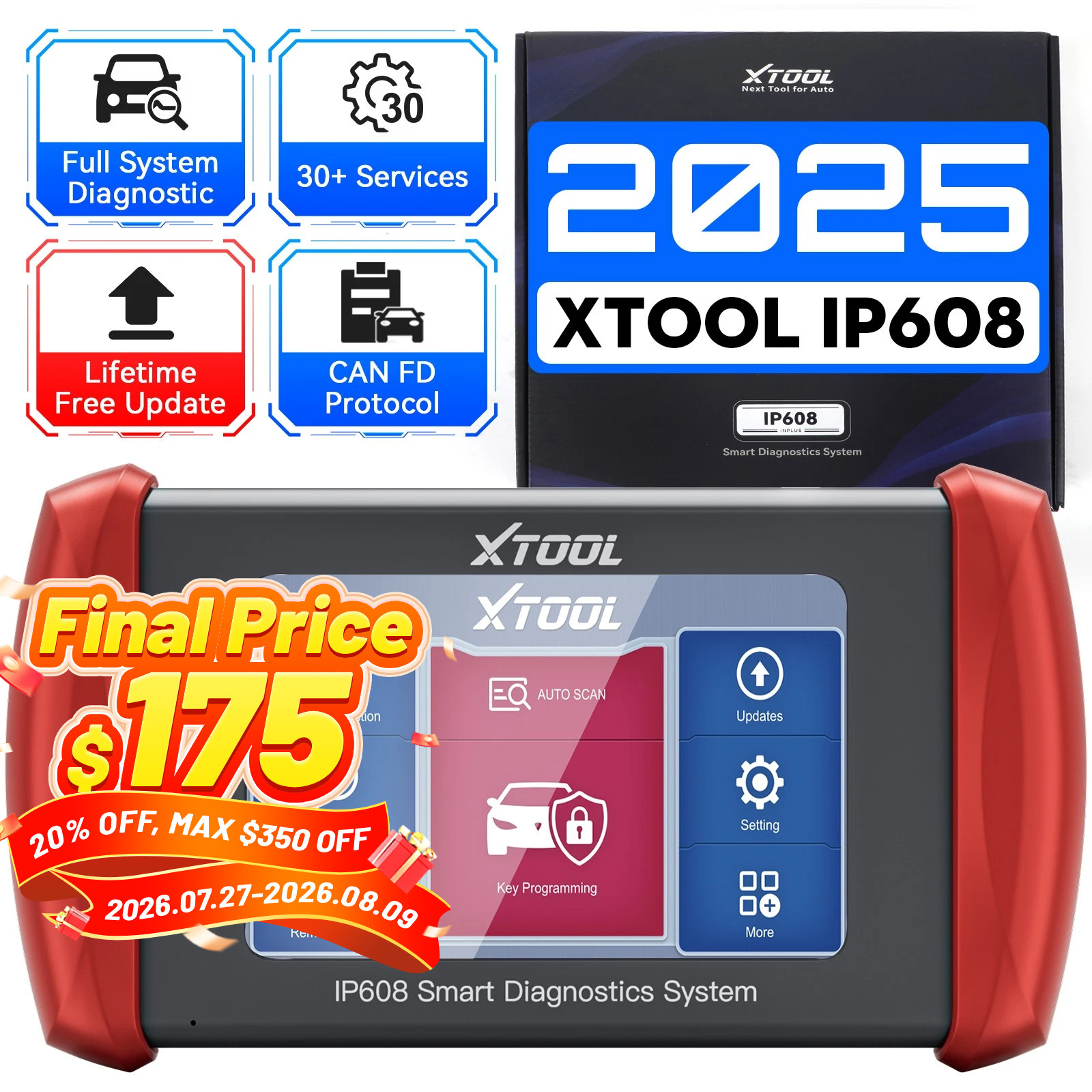 XTOOL IP608 Scan Tool Full System Diagnostic 30+ Service Coder Reader Scanner US