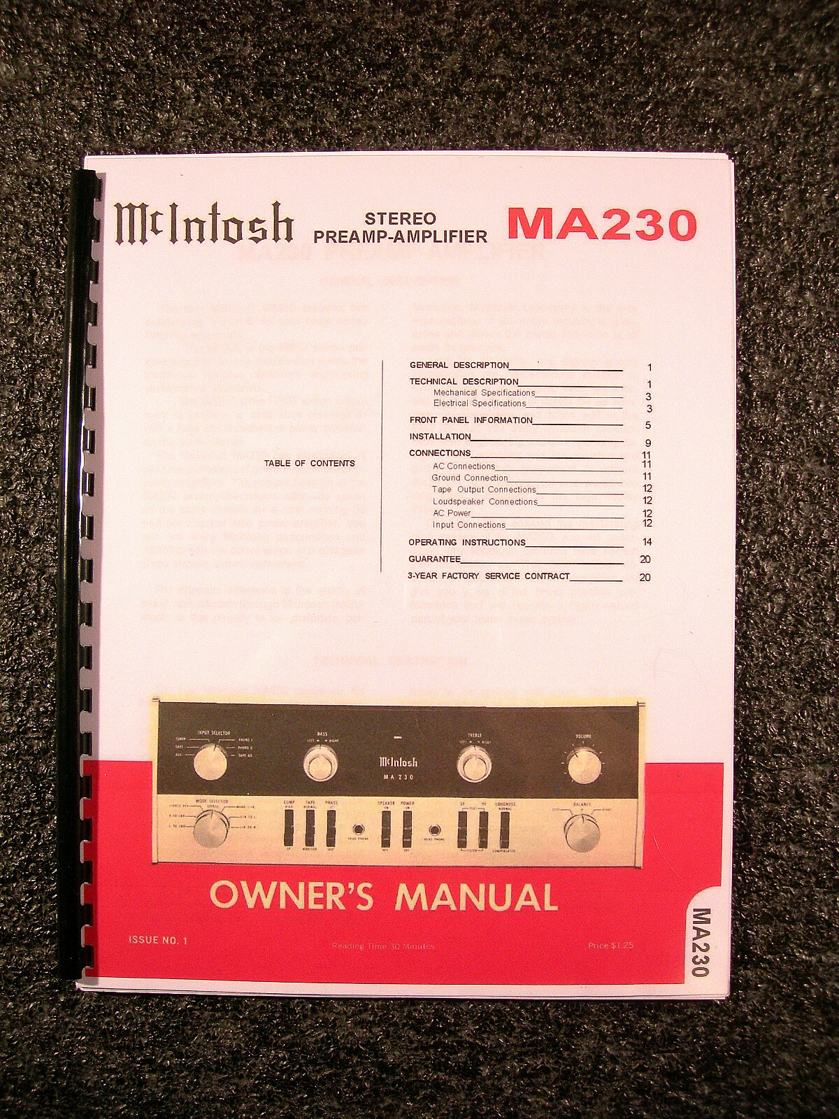 ONE BRAND NEW COPY OF MCINTOSH MA230 STEREO PREAMP-AMPLIFIER OWNER’S MANUAL