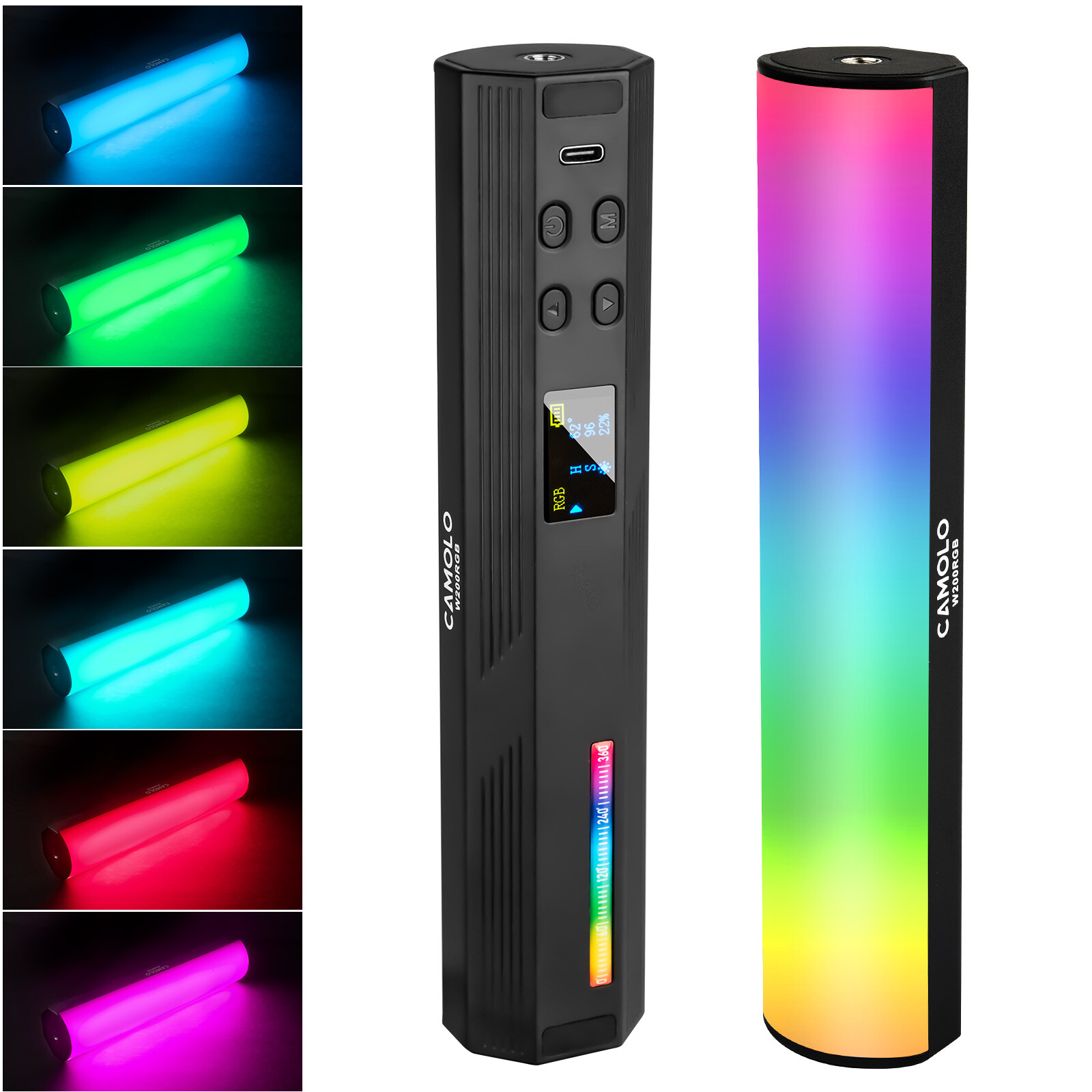 2 in 1 W200 LED RGB Handheld Video Light Stick Light with Tripod Stand 9000K