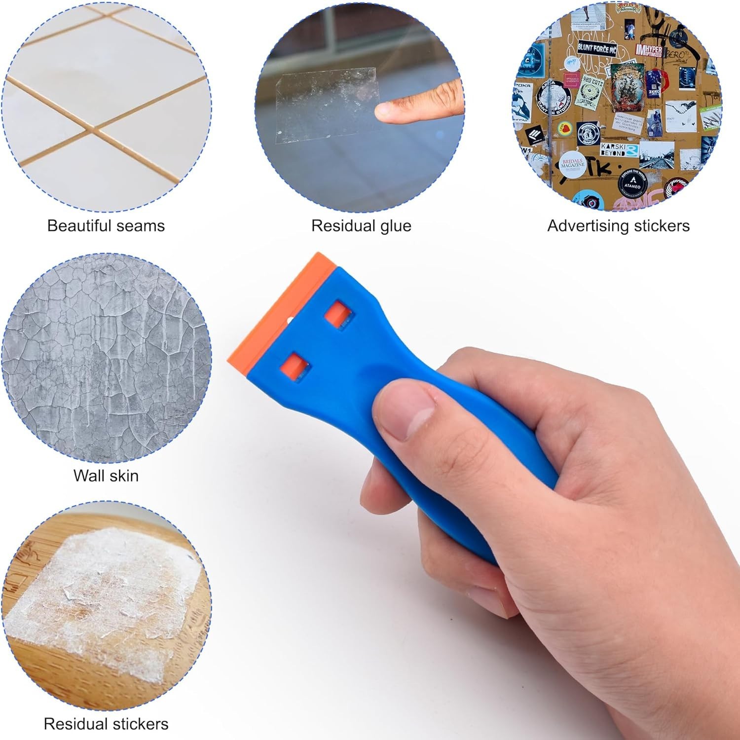 Plastic Razor Blade Scraper 4 Pcs and 120 Pcs Blades, Remove Label Decal Tool.