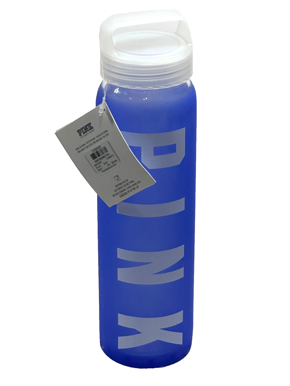 VICTORIA'S SECRET PINK SCREW TOP BLUE SILICONE SLEEVE GLASS WATER BOTTLE NWT