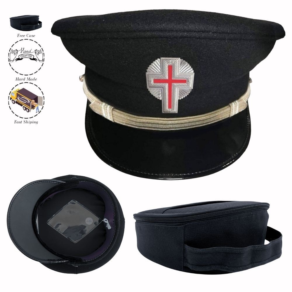 Sir Knights Templar Commandery Fatigue Cap Silver Metal Cross with Silver Braid