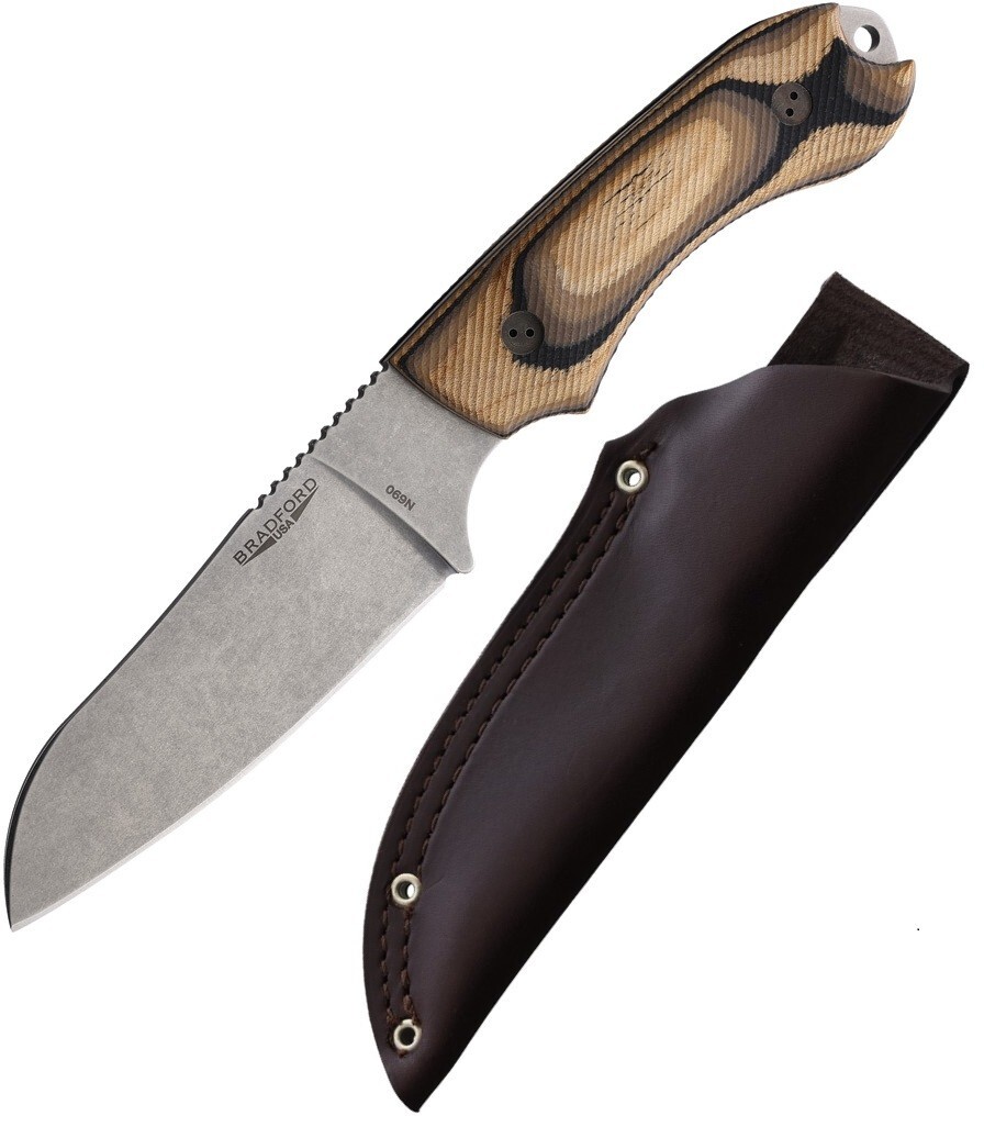 Bradford Knives Guardian 4 Fixed Knife 4.75" N690 Steel Full Blade Camo Wood