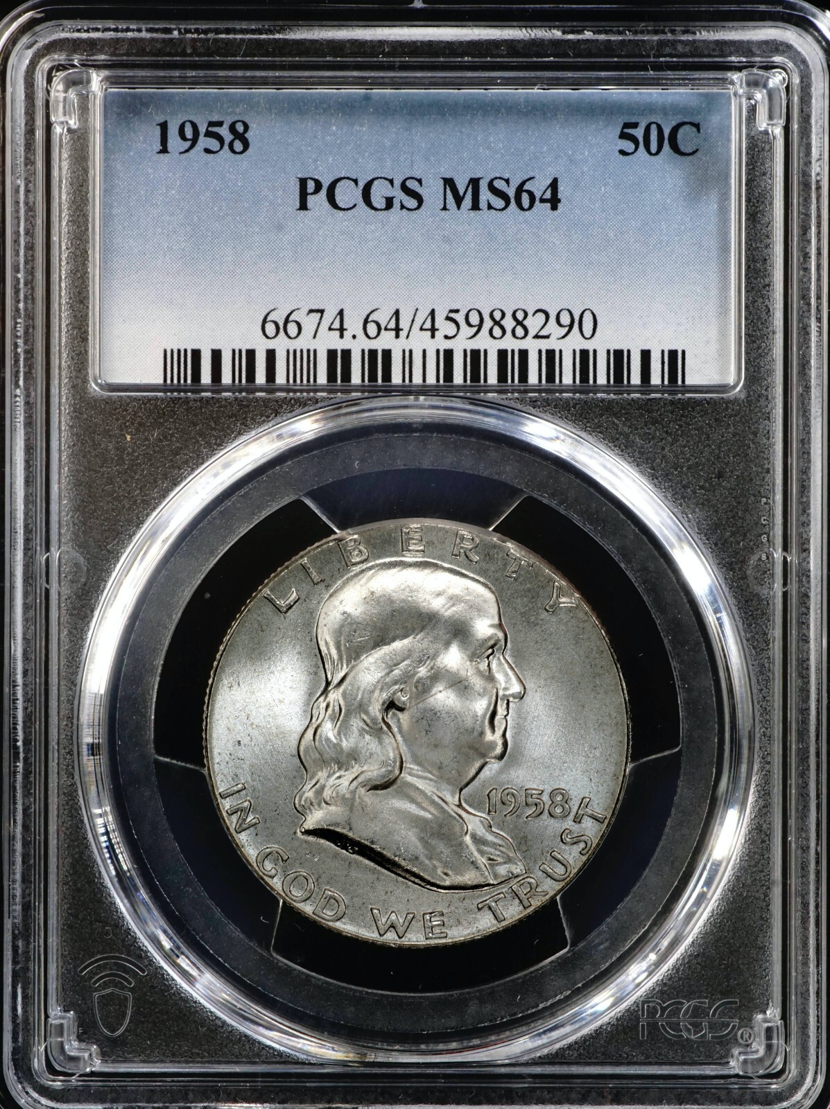 1958 Franklin Half Dollar 90% Silver, PCGS MS64, Nice Bell Lines Value Coin  290