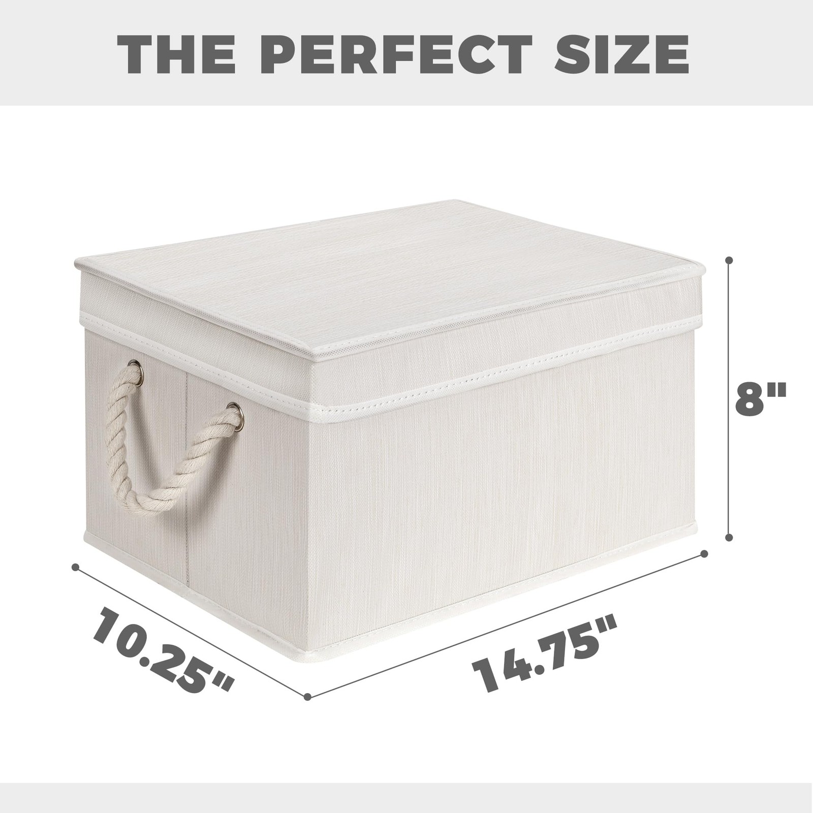 Set of 3 Fabric Bins for Organization - Foldable & Stackable With Lid & Ivory