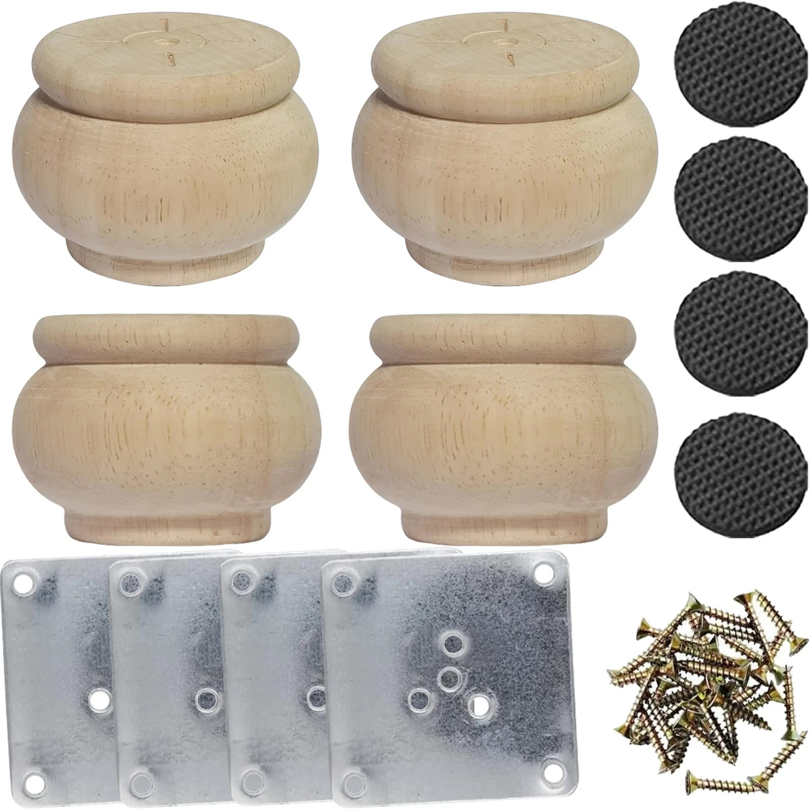 2 Inch Wooden Furniture Legs, Solid Wood Unpainted Replacement Furniture Legs, C