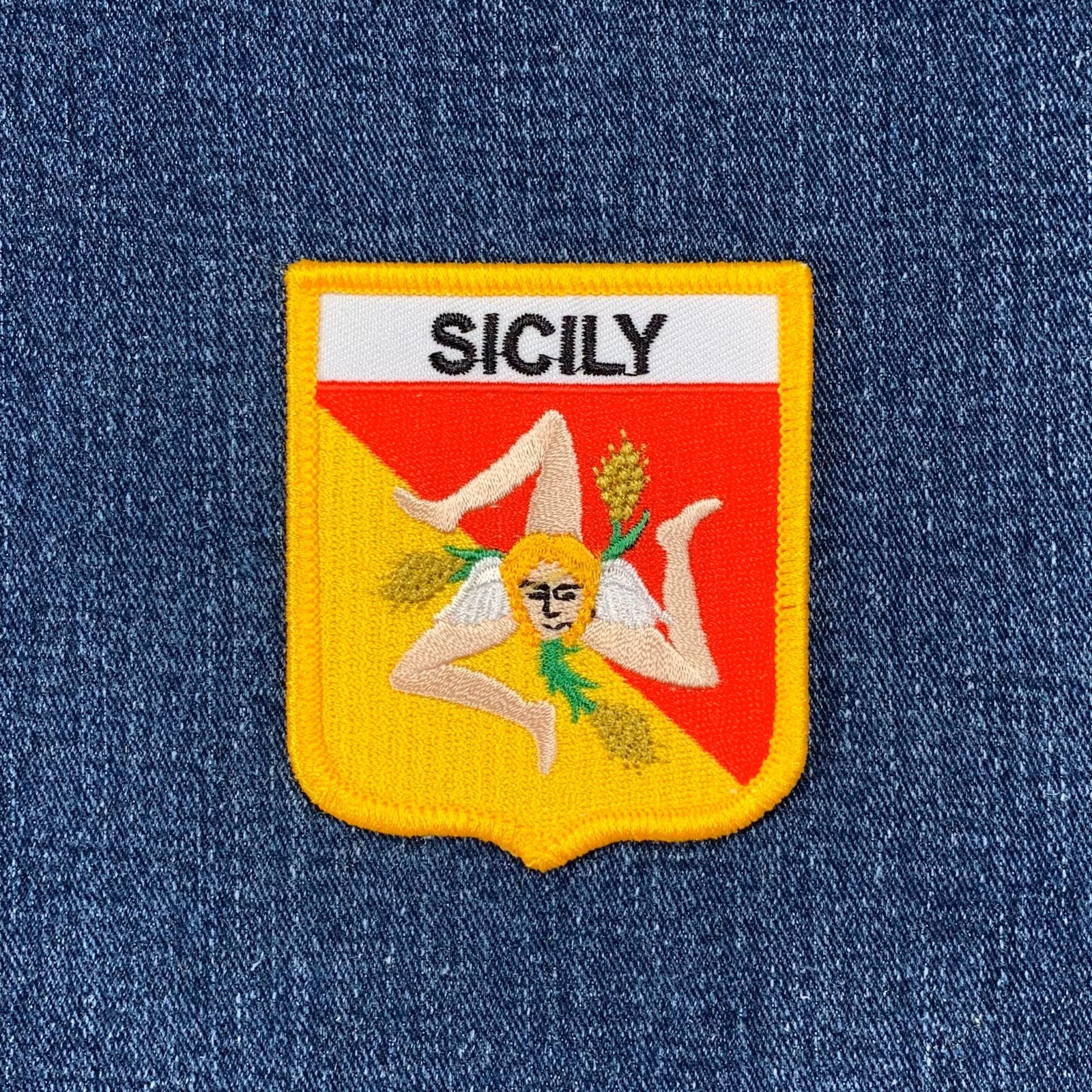 Sicily Patch - Embroidered Italy Flag Shield Badge 2.75" (Iron On)
