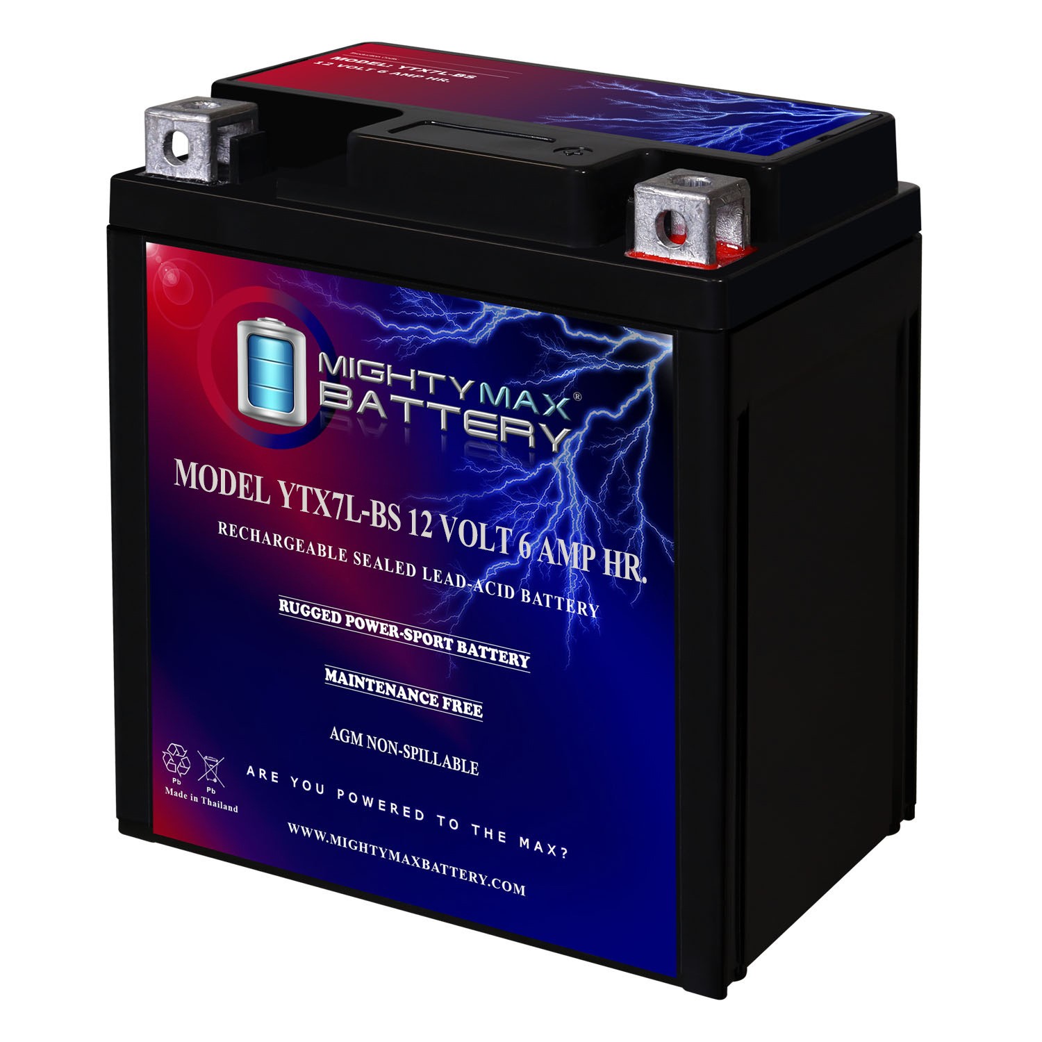 Mighty Max YTX7L-BS -12 Volt 6 AH, 100 CCA, Rechargeable Maintenance Free SLA AG