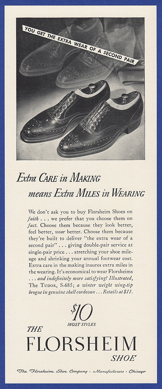 Vintage 1937 FLORSHEIM Shoes Men's Fashion S-685 Tudor 30's Print Ad