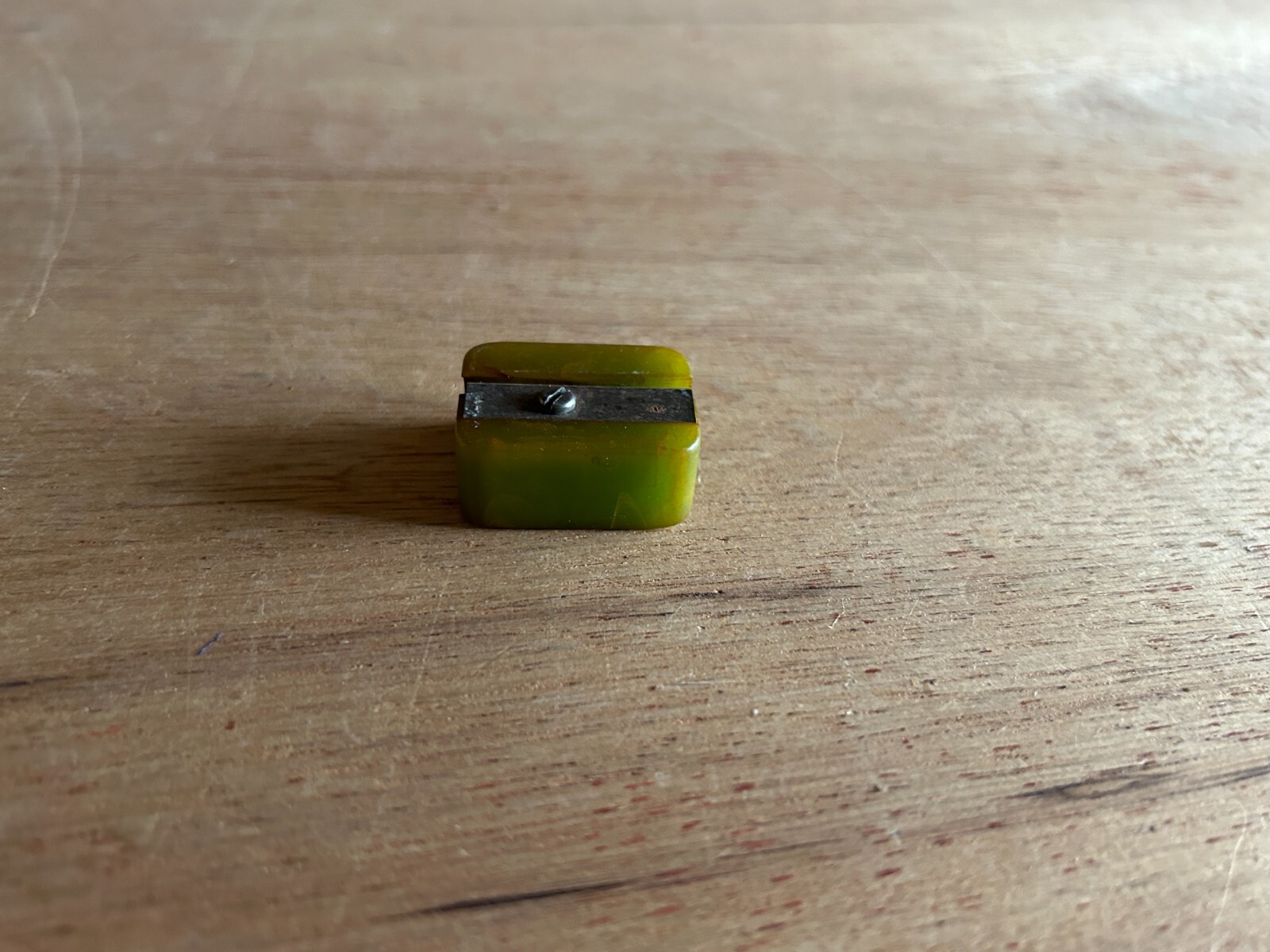 Green Bakelite Pencil Sharpener Catalin Swirled Small School Vintage Rectangle