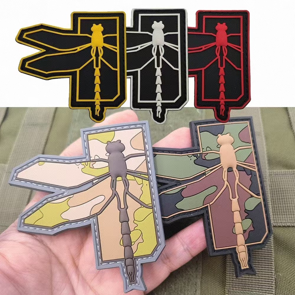 3D PVC Dragonfly Insect Fly TACTICAL RUBBER HOOK LOOP PATCH BADGE FOREST TAN