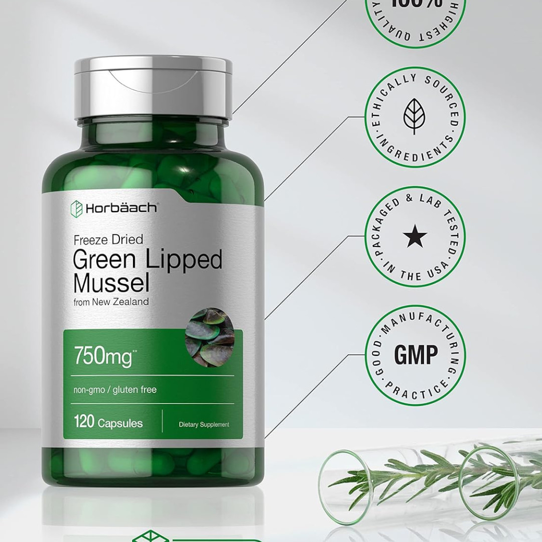 Green Lipped Mussel Capsules 750 mg | 120 Count | from New Zealand | by Horbaach