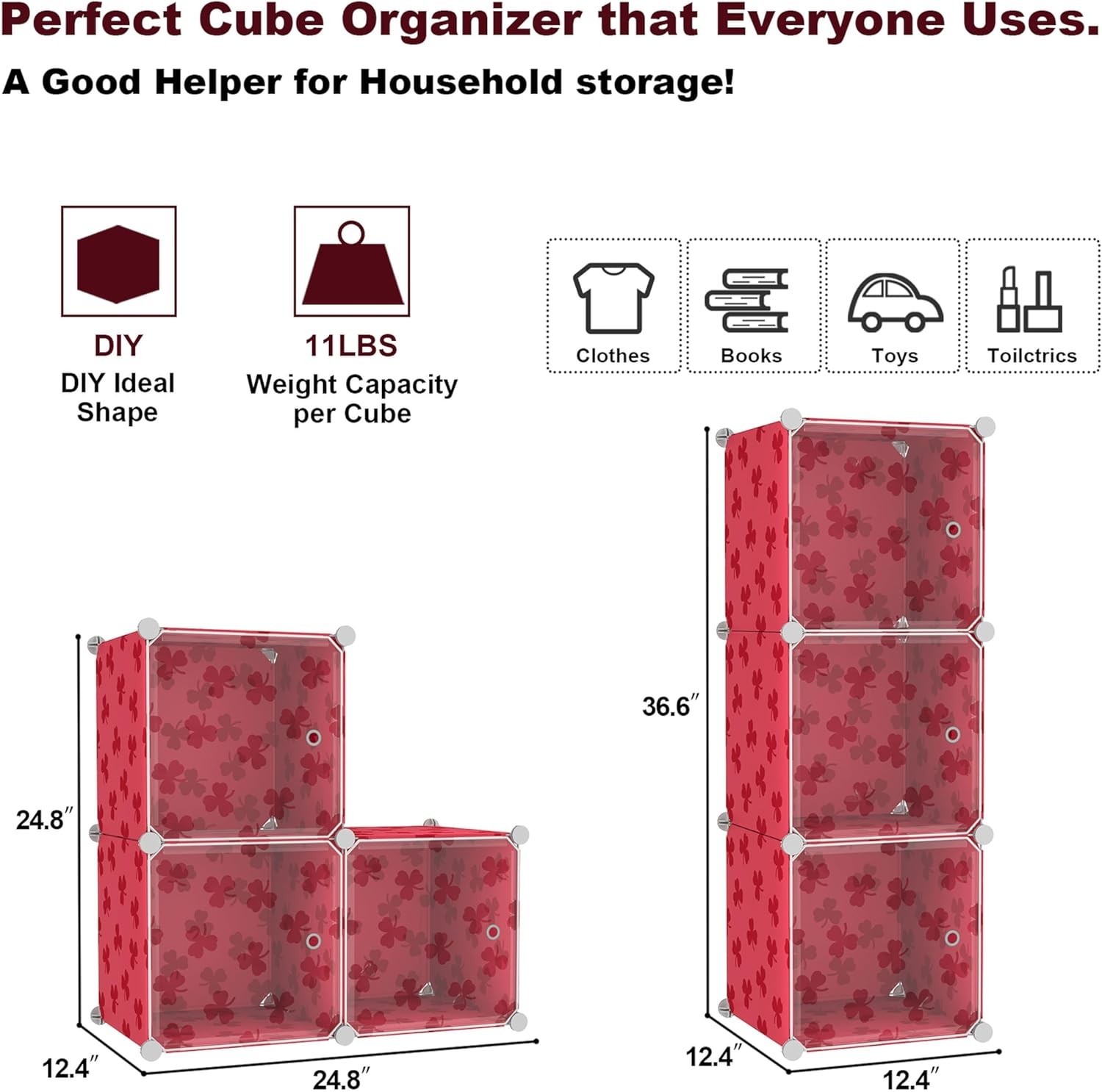 Cube Storage Organizer W/ Doors 3-Cube Shelves DIY Plastic Modular Bookshelf