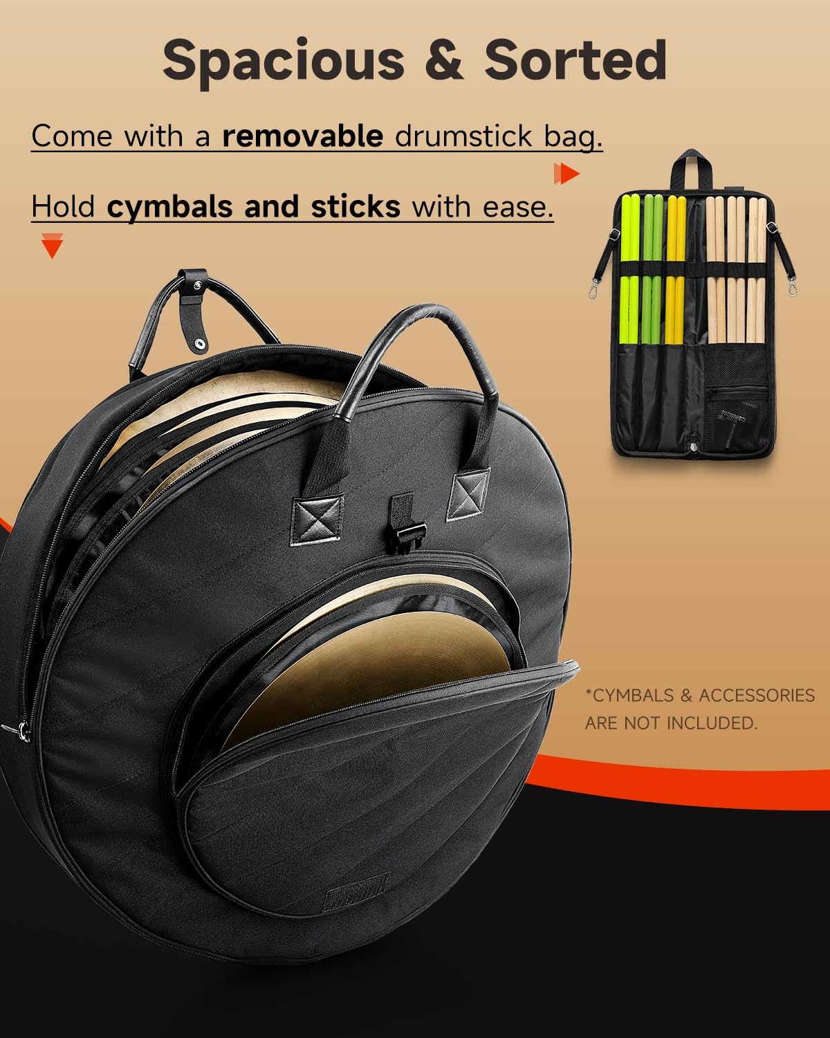 Donner Cymbal Bag with Drumstick Bag, Backpack Large, Black