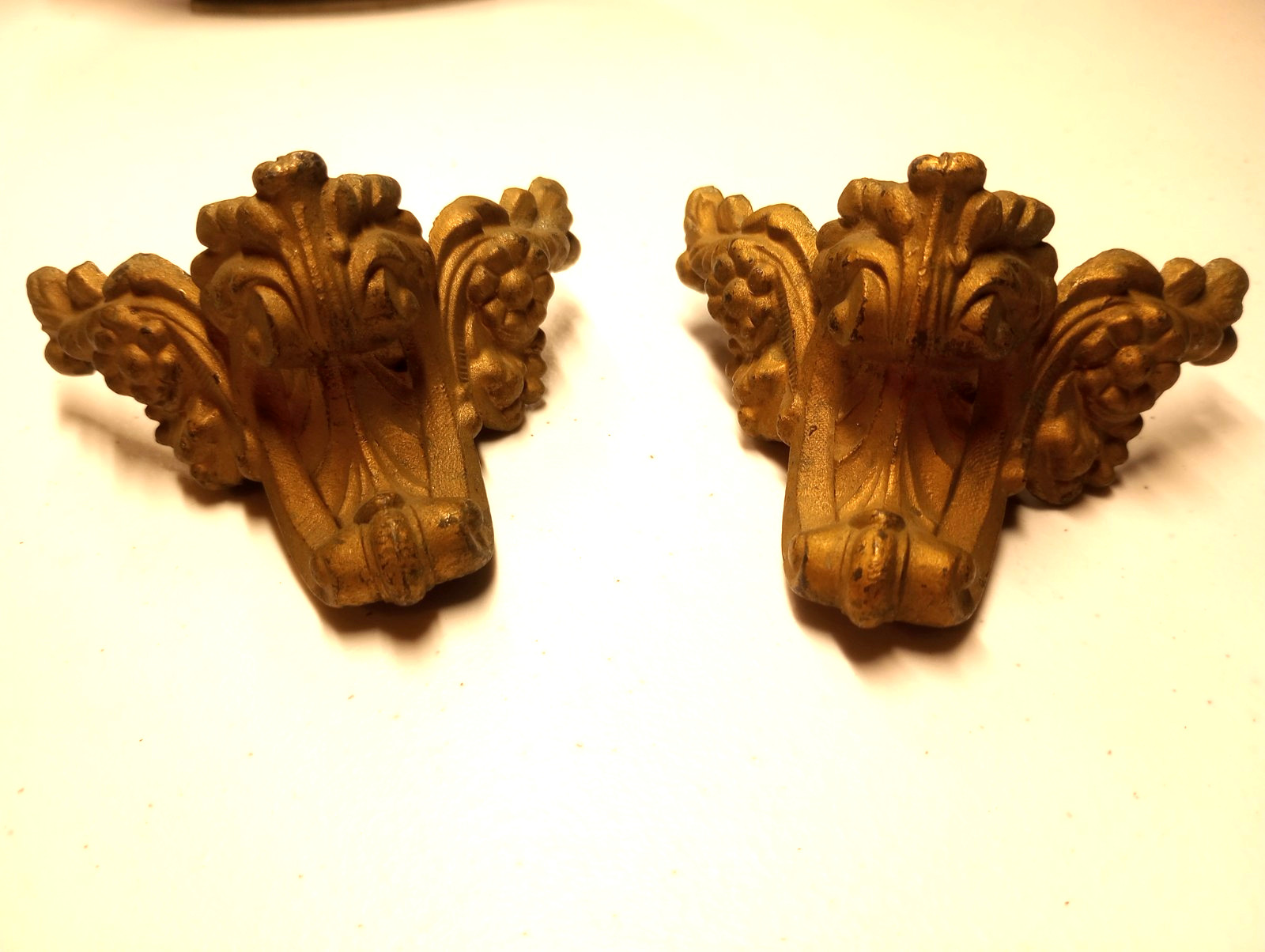 Vtg 2 Pc Lot Antique Cast Iron Gold Tone Grand Father Clock Secretary Desk Feet