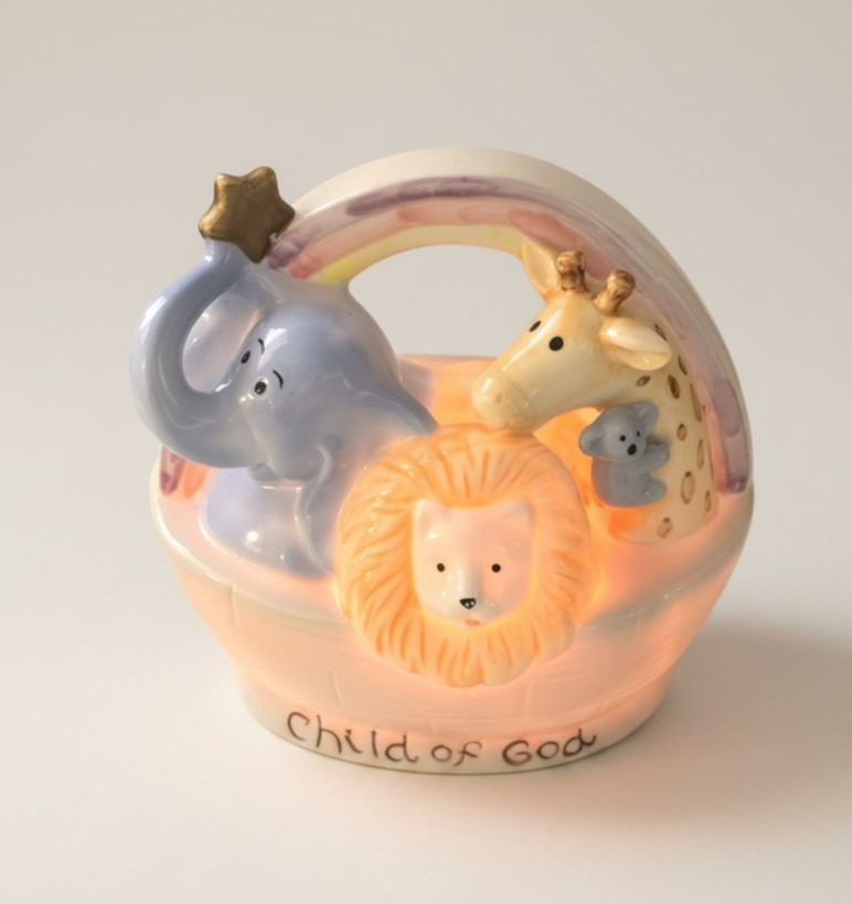 Child Of God Noahs Ark Ceramic Night Light Vintage 1980s Nursery Decor Giftable